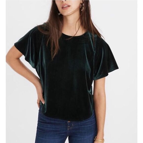Madewell Velvet Butterfly Top Green Size XXS - Picture 1 of 6